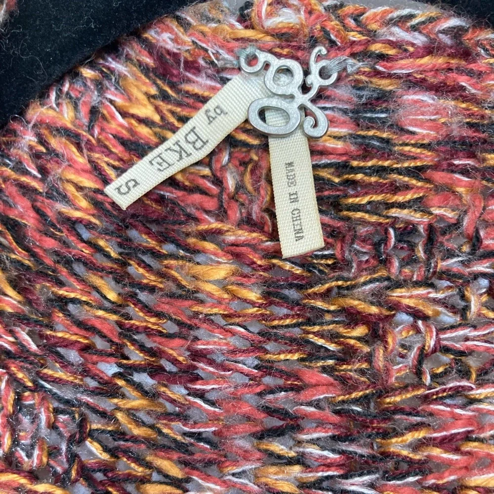 Gimmicks BKE Boho Fringe Open Front Shaggy Knit Cardigan Sz S Multi Color Rust